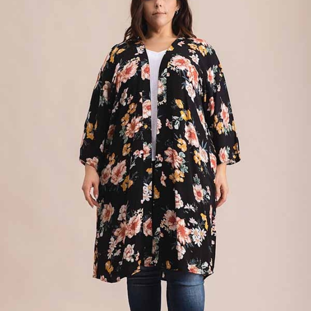 PLUS SIZE KIMONO OPEN CARDIGAN